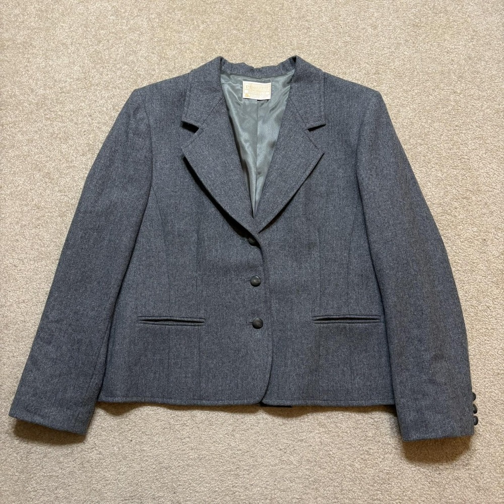 Vtg Pendleton Blazer Jacket Womens 18 Gray Wool Two Button Lined USA 70s 80s‎
